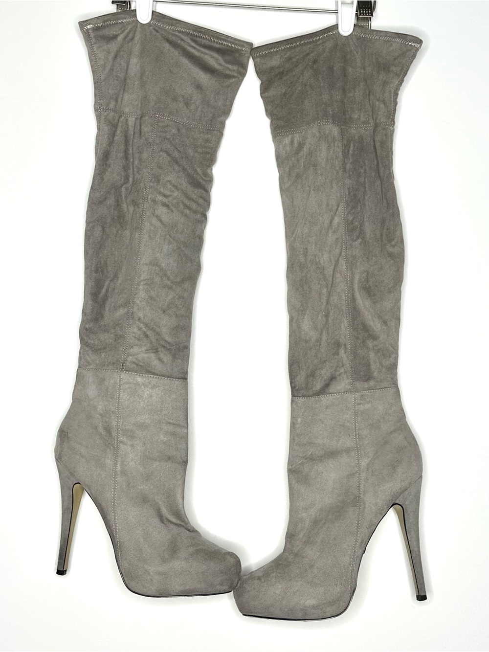 bebe Gray Faux Suede Over-the-Knee High Heel Boots Sz 8.5